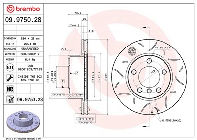BREMBO 09.9750.2S EAN: 8020584345399.