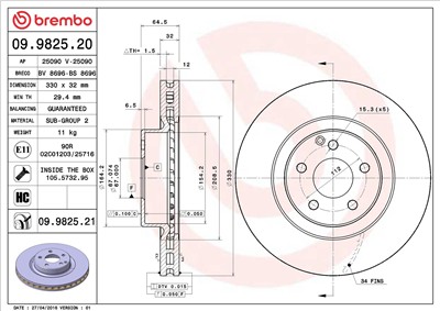 BREMBO 09.9825.21 EAN: 8020584024904.