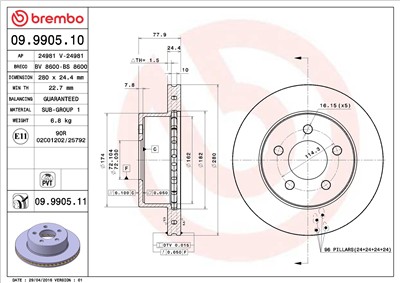 BREMBO 09.9905.11 EAN: 8020584027530.