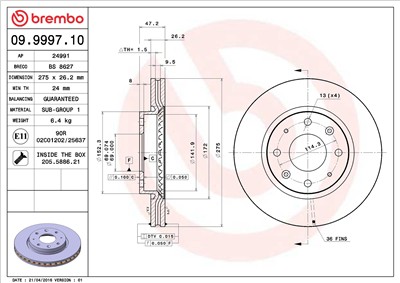 BREMBO 09.9997.10 EAN: 8020584999714.