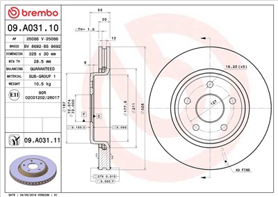 BREMBO 09.A031.11 EAN: 8020584027561.