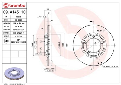 BREMBO 09.A145.10 EAN: 8020584030011.