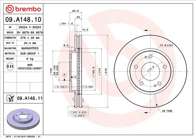 BREMBO 09.A148.11 EAN: 8020584031643.