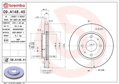 BREMBO 09.A148.41 EAN: 8020584216422.