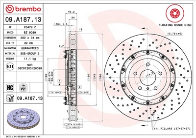 BREMBO 09.A187.13 EAN: 8020584039144.