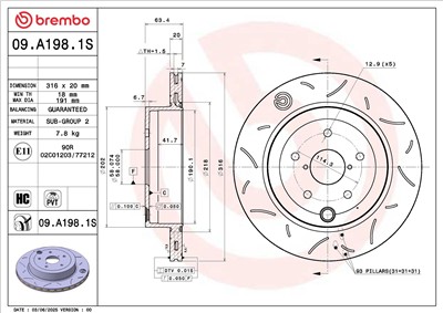 BREMBO 09.A198.1S EAN: 8020584345337.