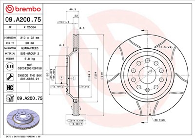BREMBO 09.A200.75 EAN: 8020584323267.