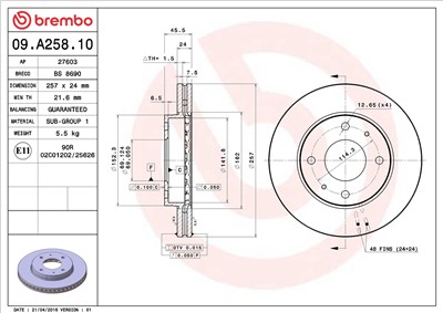 BREMBO 09.A258.10 EAN: 8020584015902.