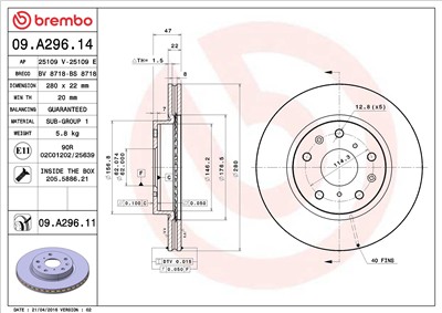 BREMBO 09.A296.14 EAN: 8020584017005.