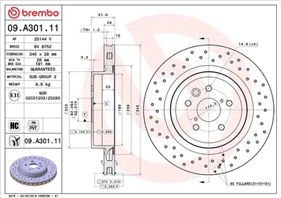 BREMBO 09.A301.11 EAN: 8020584018422.