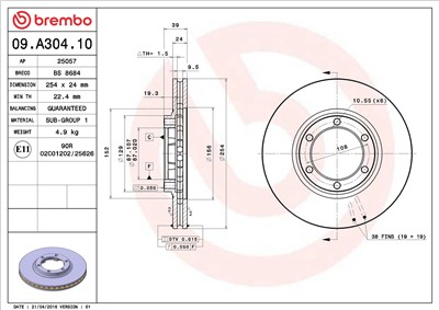 BREMBO 09.A304.10 EAN: 8020584016985.