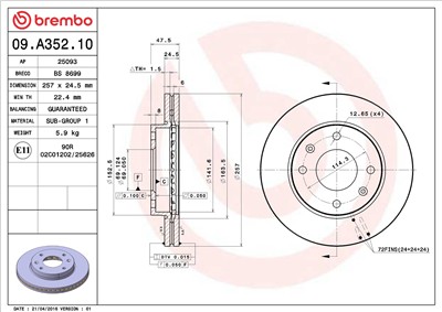 BREMBO 09.A352.10 EAN: 8020584016503.
