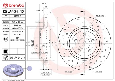 BREMBO 09.A404.1X EAN: 8020584324516.