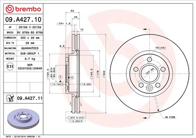 BREMBO 09.A427.11 EAN: 8020584019382.