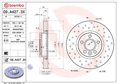 BREMBO 09.A427.3X EAN: 8020584343265.
