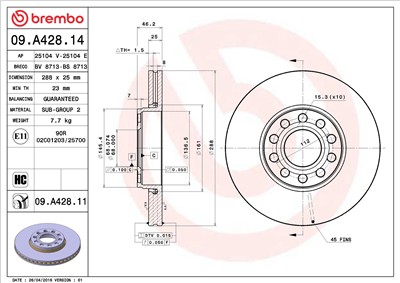 BREMBO 09.A428.11 EAN: 8020584029152.