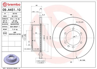BREMBO 09.A451.10 EAN: 8020584018408.