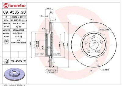 BREMBO 09.A535.21 EAN: 8020584216231.