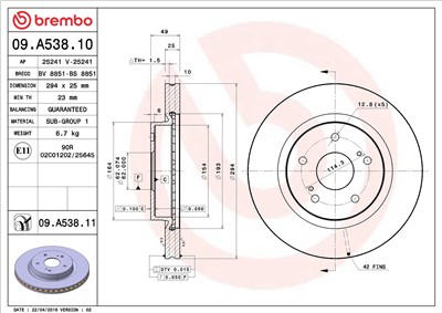 BREMBO 09.A538.11 EAN: 8020584210697.