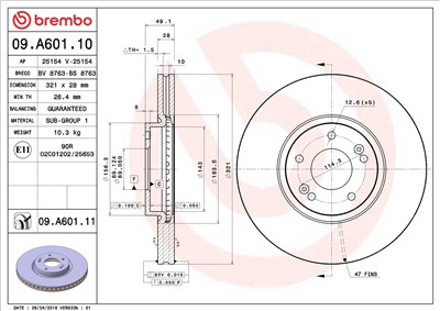 BREMBO 09.A601.11 EAN: 8020584033470.