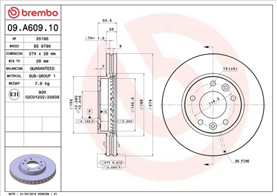 BREMBO 09.A609.10 EAN: 8020584020630.