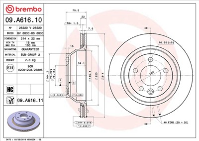 BREMBO 09.A616.11 EAN: 8020584225875.