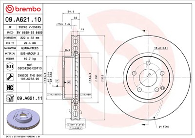 BREMBO 09.A621.11 EAN: 8020584028865.