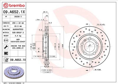 BREMBO 09.A652.1X EAN: 8020584217719.