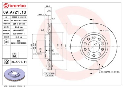 BREMBO 09.A721.11 EAN: 8020584026007.