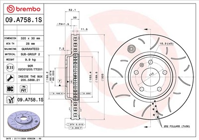 BREMBO 09.A758.1S EAN: 8020584345443.