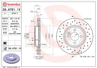 BREMBO 09.A761.1X EAN: 8020584212721.