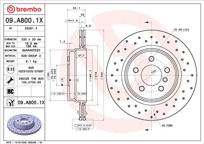 BREMBO 09.A800.1X EAN: 8020584343401.