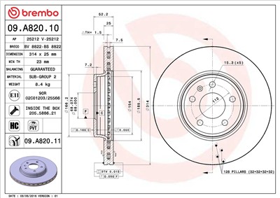 BREMBO 09.A820.11 EAN: 8020584026045.
