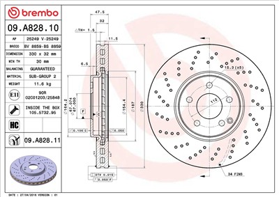 BREMBO 09.A828.11 EAN: 8020584029893.