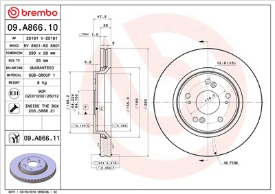 BREMBO 09.A866.11 EAN: 8020584222225.