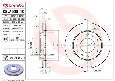 BREMBO 09.A868.10 EAN: 8020584023228.