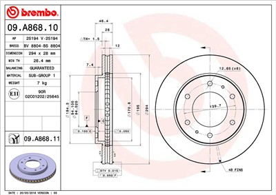 BREMBO 09.A868.11 EAN: 8020584222232.