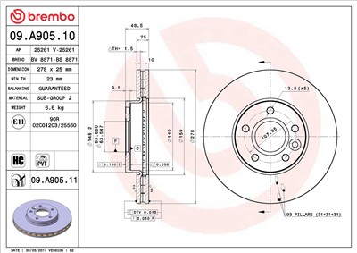 BREMBO 09.A905.10 EAN: 8020584033524.