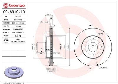 BREMBO 09.A919.10 EAN: 8020584019214.
