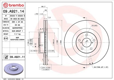 BREMBO 09.A921.11 EAN: 8020584031711.