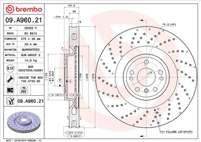 BREMBO 09.A960.21 EAN: 8020584039250.