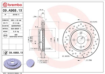 BREMBO 09.A968.1X EAN: 8020584237960.