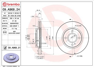 BREMBO 09.A968.24 EAN: 8020584020531.