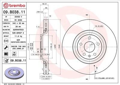 BREMBO 09.B038.11 EAN: 8020584220887.