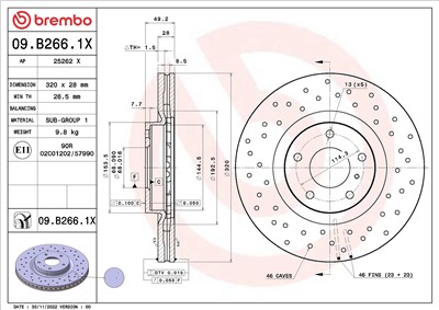 BREMBO 09.B266.1X EAN: 8020584323281.