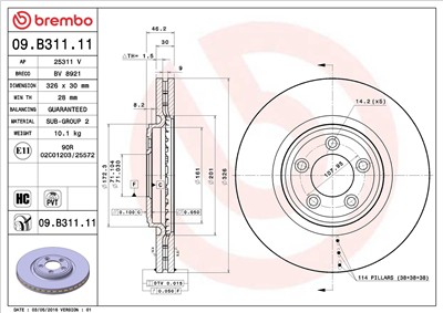 BREMBO 09.B311.11 EAN: 8020584038208.