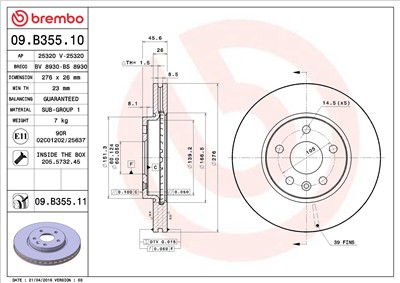 BREMBO 09.B355.10 EAN: 8020584035825.
