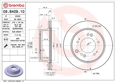 BREMBO 09.B409.10 EAN: 8020584039946.