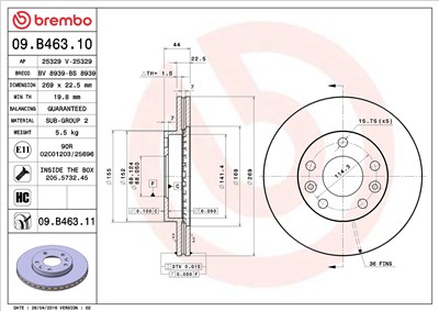 BREMBO 09.B463.11 EAN: 8020584225929.