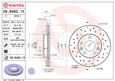 BREMBO 09.B463.1X EAN: 8020584319673.
